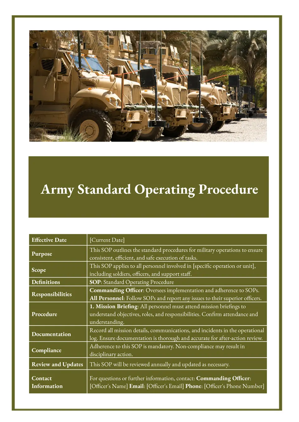 free army sop template for google docs